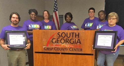 Pictured from left to right are D.W. Persall, NTHS President; Katrice Taylor, NTHS Local and State Advisor; Kari Bodrey, NTHS Co-Advisor; Valerie Byron, NTHS Member; Tina Supers, NTHS Member; Tia Edwards, NTHS Member; and Maria Rivera, NTHS State Officer.