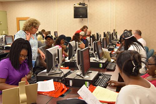 Students eager to begin fall semester at South Georgia Tech receive online orientation at a recent orientation and registration session.