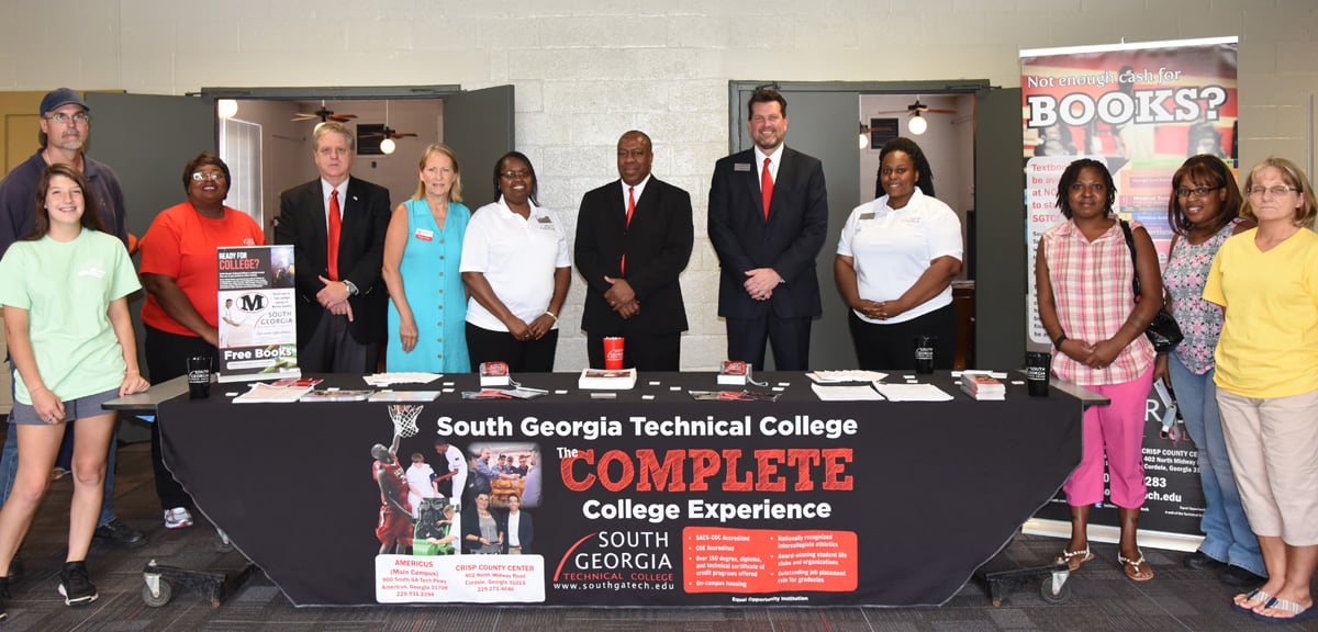 South Georgia Technical College and Marion County Schools officials. have signed up over 15 individuals to take classes this fall as part of this combined effort. Shown above are SGTC and Marion County officials with some of the prospective students for fall semester.