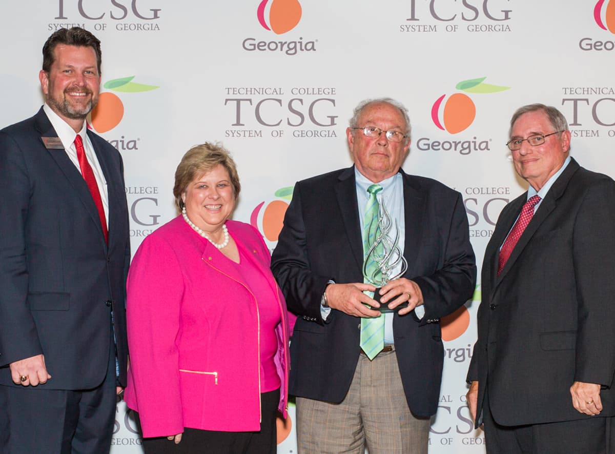 South Georgia Technical College President Dr. John Watford, SGTC Vice President of Institutional Advancement and Foundation Executive Director Su Ann Bird are shown above (l to r) with Dr. Gatewood Dudley of the Charles L. Mix Fund accepting the TCFA Benefactor of the Year award. Also shown is TCFA President Larry Paulk.