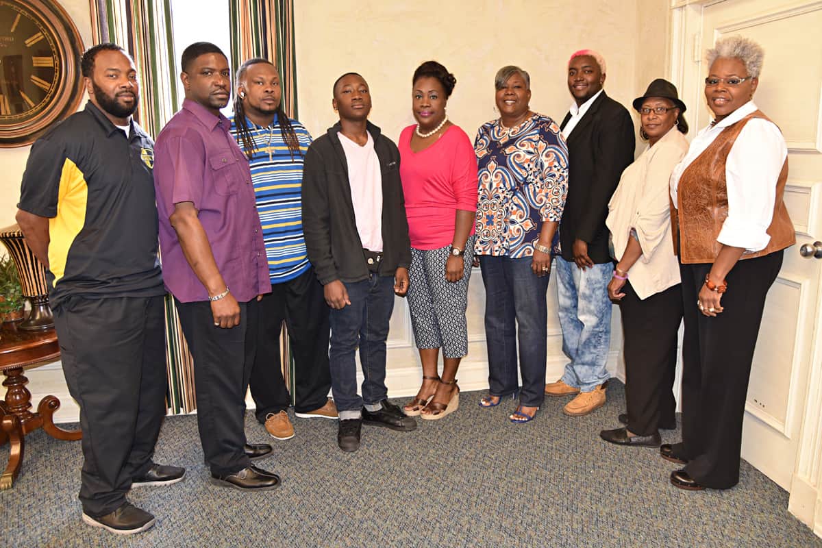 Pictured from left to right are SGTC Cosmetology and Barbering advisory committee members Leonard Lassiter, Xavier Jackson, Adrian Hicks, LaWarrior Gardner, Kembrial Harris, Tracy Finch, Quentavious Bell, Martha Bruce, and Dorothea Lusane-McKenzie.