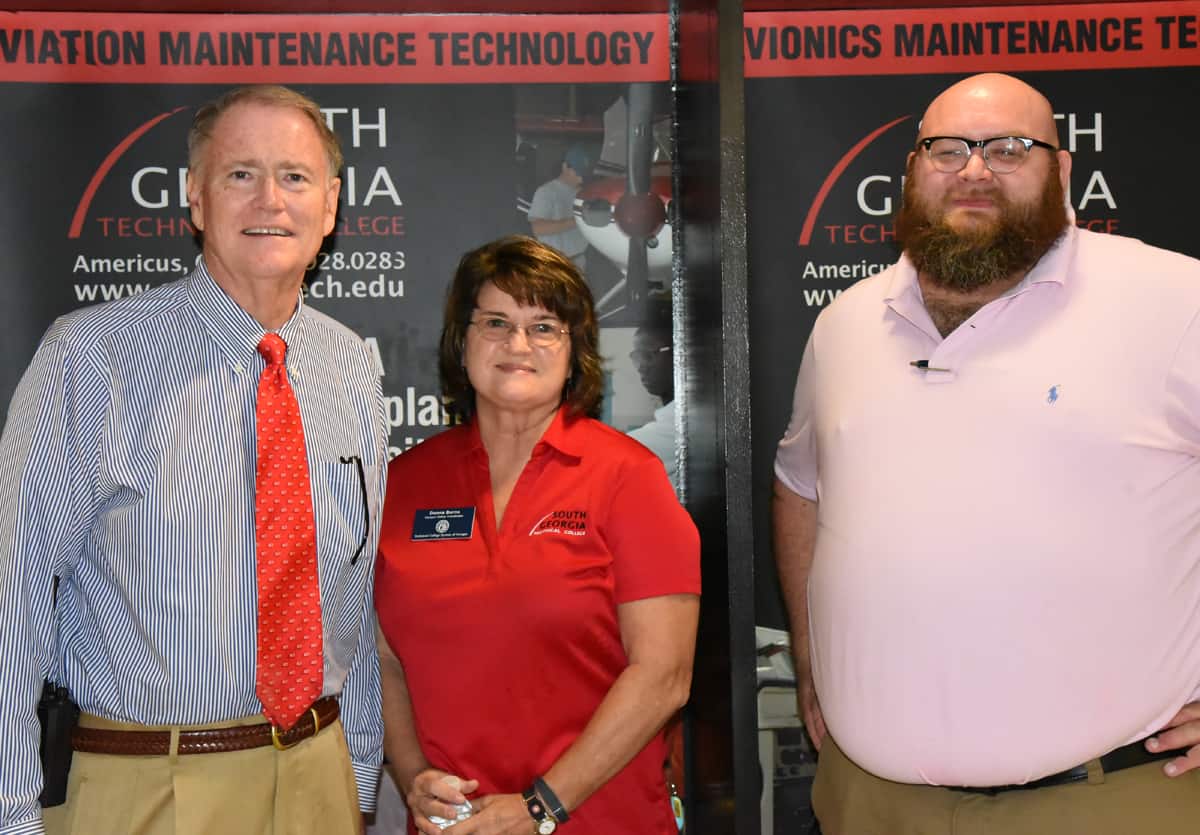 South Georgia Tech Assistant to the President Don Smith with Campus Safety Coordinator for the Technical College System of Georgia Donna Burns and Sumter Emergency Management Systems Director Nigel Poole are shown together after the wrap-up for the “active shooter” drill on the South Georgia Tech campus.