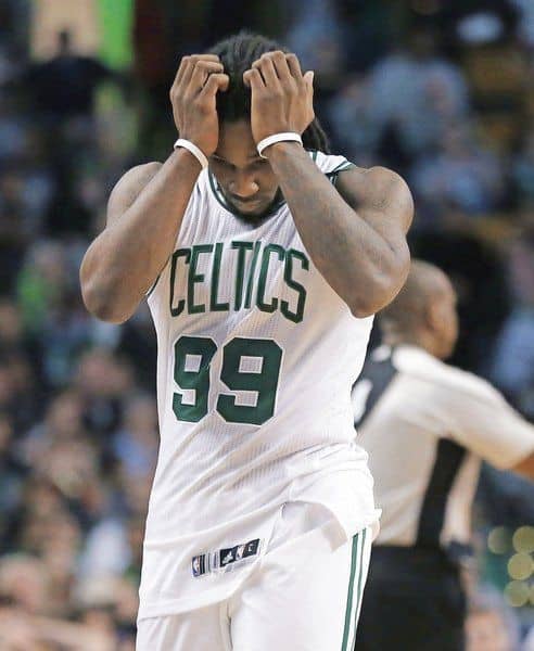 AP file photo by Michael Dwyer – Jae Crowder, who played for South Georgia Tech and is now a member of the Boston Celtics reacts to a foul call.