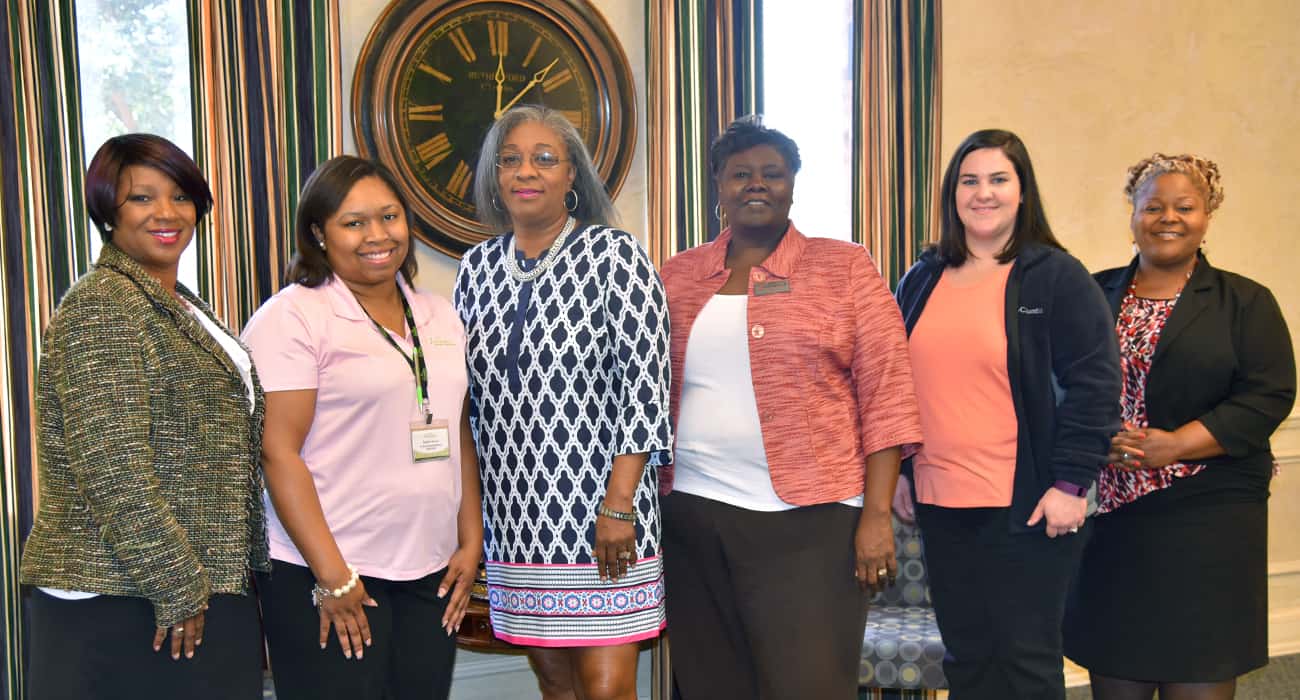 Pictured from left to right are SGTC Marketing Management advisory committee members Andrea Tatum, Jasmine Mercer, Harriet Glover, Mary Cross, April Zimmerman, and Dr. Andrea Oates.