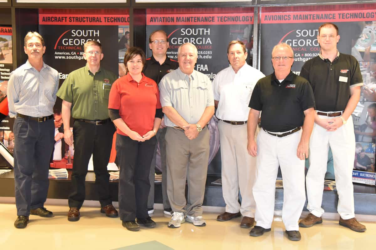 Pictured from left to right are SGTC Aviation advisory committee members Michael Pupek, Gary Brossett, Victoria Herron, Stephen Griffin, Reed Wiglesworth, James Manning, Charles Christmas, and Jason Wisham. Not pictured is Steve Davidson.