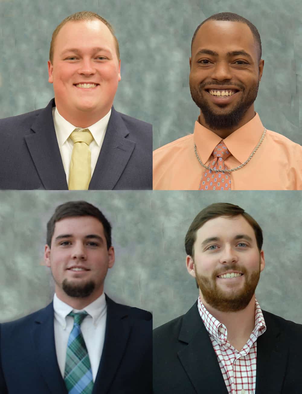 Clockwise from top left are SGTC GOAL semi-finalists Gage Greene, Racarda Blackmon, Russell Wright, and Christopher McGee. These four finalists will interview with a selection committee, comprised of community leaders, and one winner will be selected to compete for the statewide GOAL title.