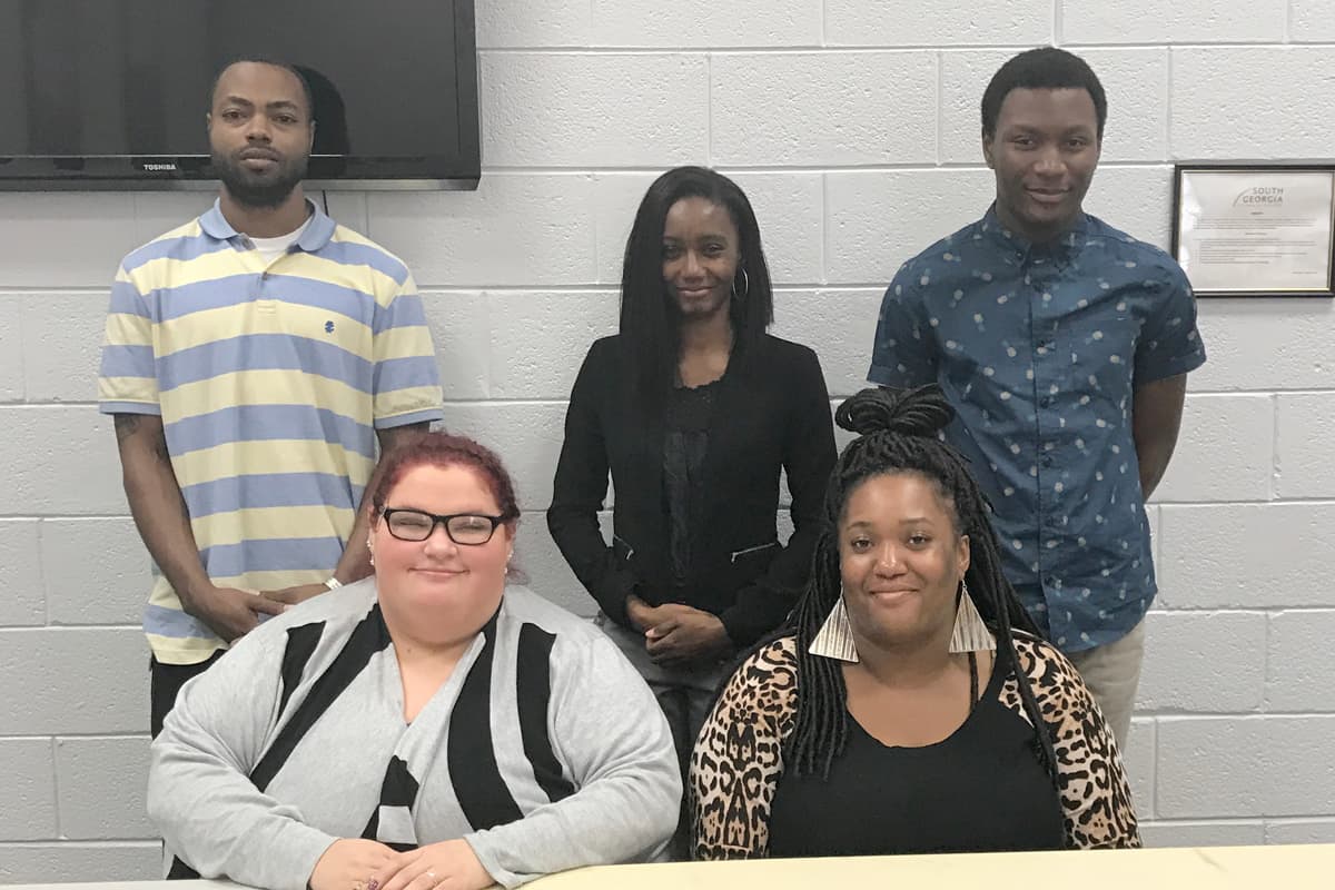 Seated, from left to right, are some of the Americus chapter PBL competitors Ashley Halstead and Fierra Riley, and standing from left to right are Racarda Blackmon, Alicia English, and Branyon Kendrick.