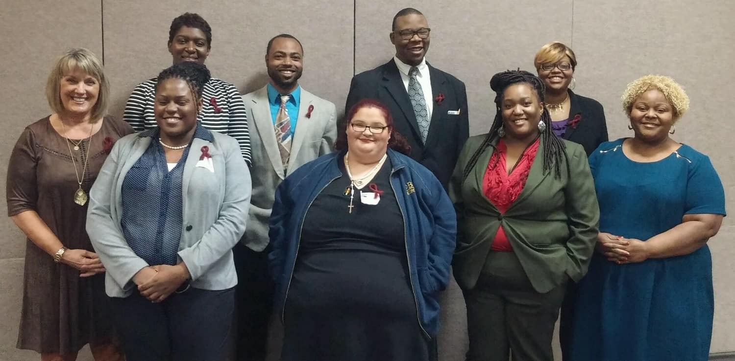 SGTC PBL Americus campus chapter participants at PBL district competitions in Macon are pictured. From left to right on the front row are PBL state and local advisor Donna Lawrence, PBL members Shannon Stewart, Ashley Halstead, Fierra Riley, and PBL Advisor Dr. Andrea Oates. On the back row from left to right are PBL members Andrea Burton-Willis, Racarda Blackmon, Jarrius Cladd, and Kia Mable.