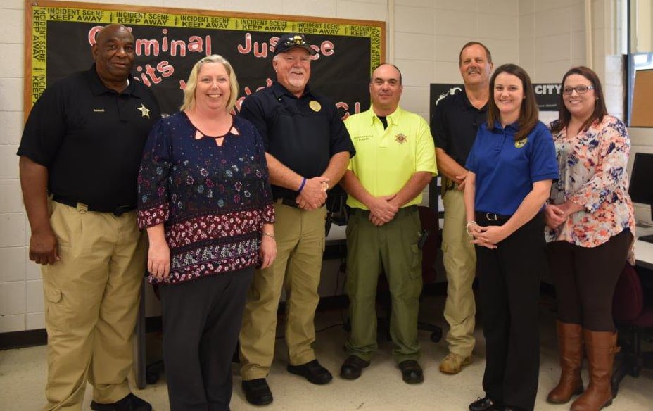 Pictured from left to right are SGTC Criminal Justice Technology advisory committee members Jimmy Colson, Teresa McCook, Mike Tracy, Tony Bobbitt, Danny Jackson, Julie Rogers Tinsley, and Nicole Murillo. Not pictured is advisory committee member Blake Hill.