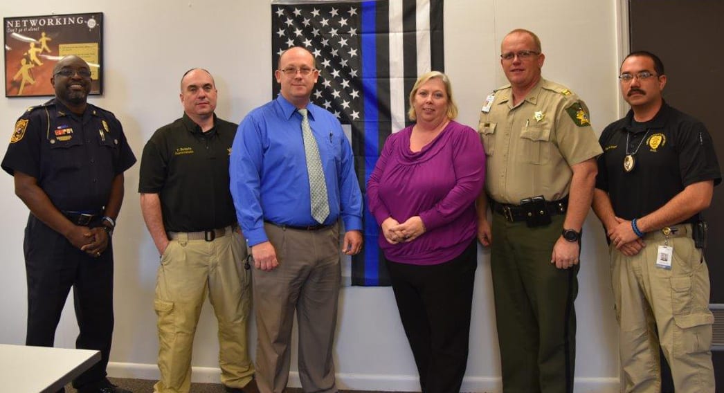 Pictured from left to right are SGTC Law Enforcement Academy advisory members Chief Eric Finch, Lt. Tony Bobbitt, Brett Murray, Teresa McCook, Capt. Michael Fraser, and Sgt. Eric English.