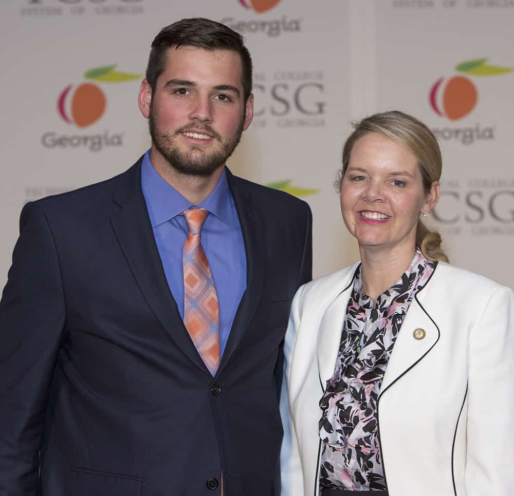 South Georgia Technical College 2017 GOAL winner Christopher McGhee is shown above with TCSG Commissioner Gretchen Corbin at the awards banquet.