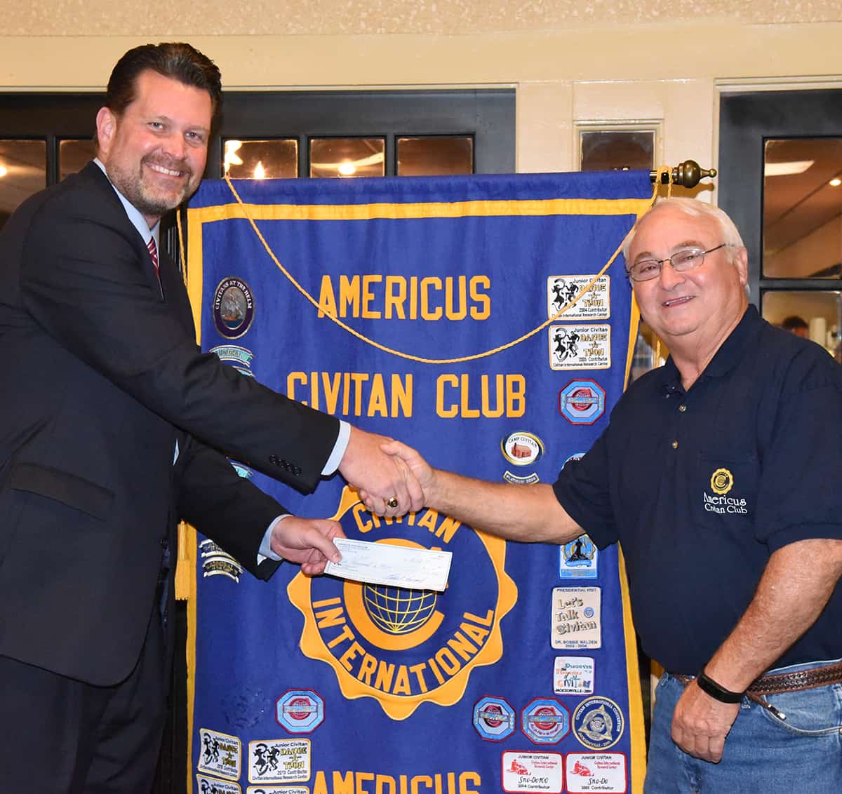 Americus Civitan Club President Dale Davis (right) is shown above presenting a check to South Georgia Technical College President Dr. John Watford (left) for the Americus Civitan Club’s endowed scholarship for nursing students