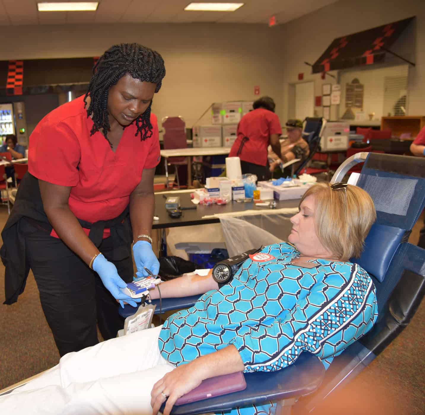 South Georgia Technical College Practical Nursing Instructor Christine Rundle is shown above having her blood taken