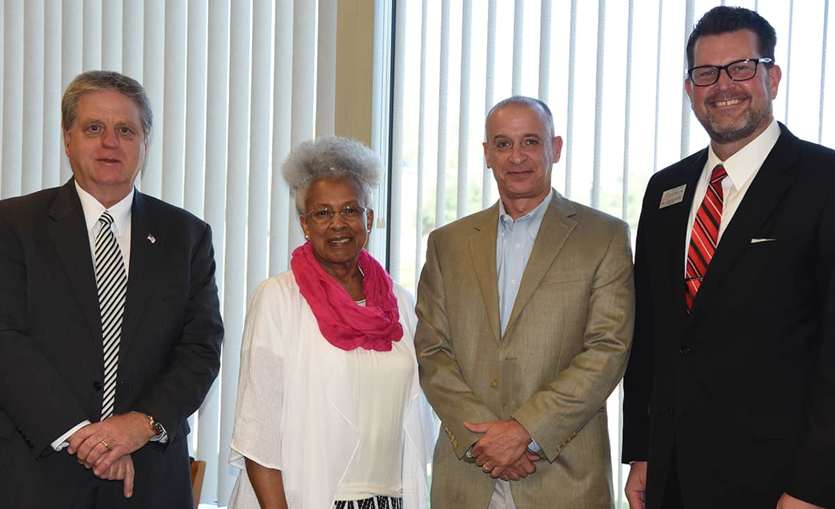 SGTC Board of Directors Chairman Richard McCorkle (l) is shown above with newly named board member Mattye Gordon of Taylor County and with retiring board member Jem Morris, and SGTC President Dr. John Watford (r).