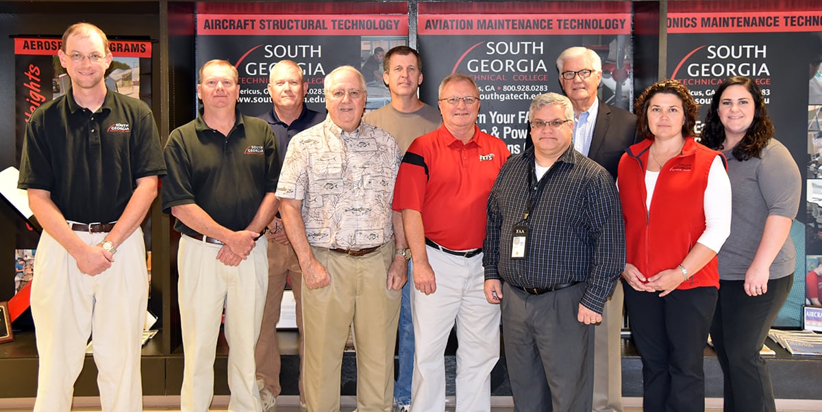 Pictured from left to right are SGTC Aviation advisory committee members Jason Wisham, Mike Collins, David Grant, Reed Wiglesworth, Paul Pearson, Charles Christmas, Mark Fayerman, Raymond Holt, Victoria Herron and April Hilliard.