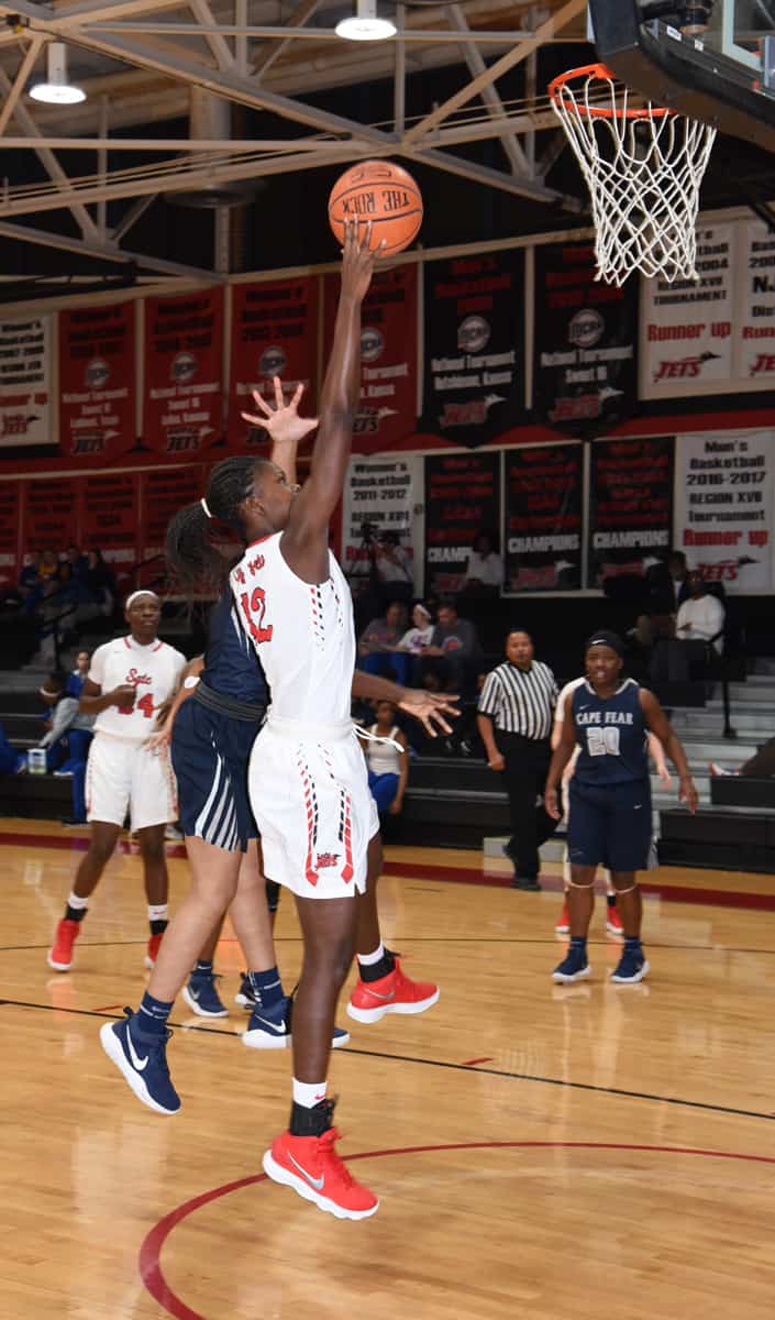 Lady Jets freshman Bigue Sarr (21) was tied for top scoring honors in the Lady Jets win over Cape Fear.