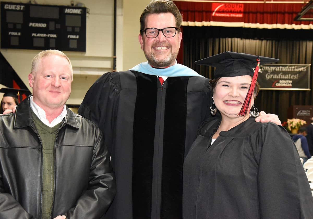 SGTC President Dr. John Watford is shown with Dan and Sheri D. Ariail. Sheri just earned her Practical Nursing Diploma and Dan is a two time graduate of South Georgia Tech’s Law Enforcement and Criminal Justice programs.