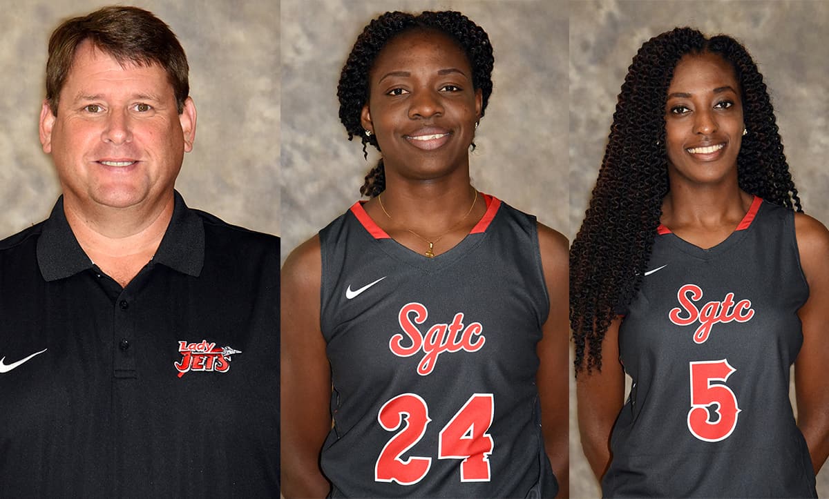 SGTC Athletic Director and Lady Jets head coach James Frey was named the Division I GCAA Coach of the Year for 2017 – 2018 and Esther Adenike (24) was selected as the GCAA Player of the Year. Houlfat Mahouchiza (5) was named to the GCAA 2nd team, All-Conference squad.