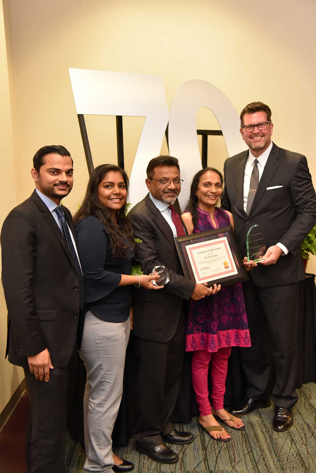 SGTC President Dr. John Watford is shown above (r) with Mr. and Mrs. Rushabh Patel and Mr. and Mrs. Sharad Patel who were recognized at the SGTC Foundation Donor Dinner for being members of their life time giving. The Patel’s endowed the Best Western Plus Windsor Hotel scholarship for culinary arts students at South Georgia Tech. They were also recognized as members of the 2017 President’s Club.