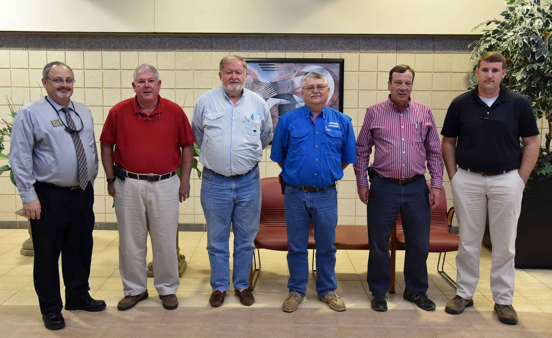 From left to right stand SGTC Electrical Systems Technology advisory committee members Dr. David Finley, Mike Enfinger, Dan Torbert, Ronnie Miller, Darrell Crenshaw and Tyler Wells.
