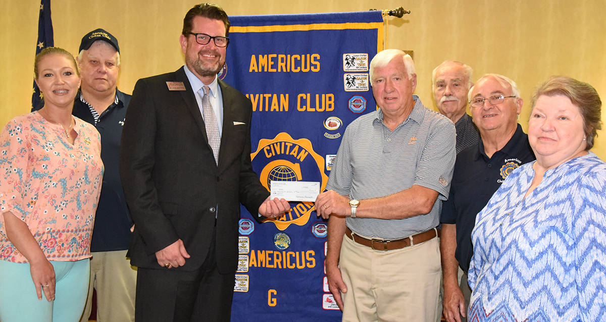 Grant Williams of the Americus Civitan Club (right) is shown above presenting a check to South Georgia Technical College President Dr. John Watford (left) for the Americus Civitan Club’s endowed scholarship for nursing students at South Georgia Technical College. Also shown are members of the local club that help support these efforts.