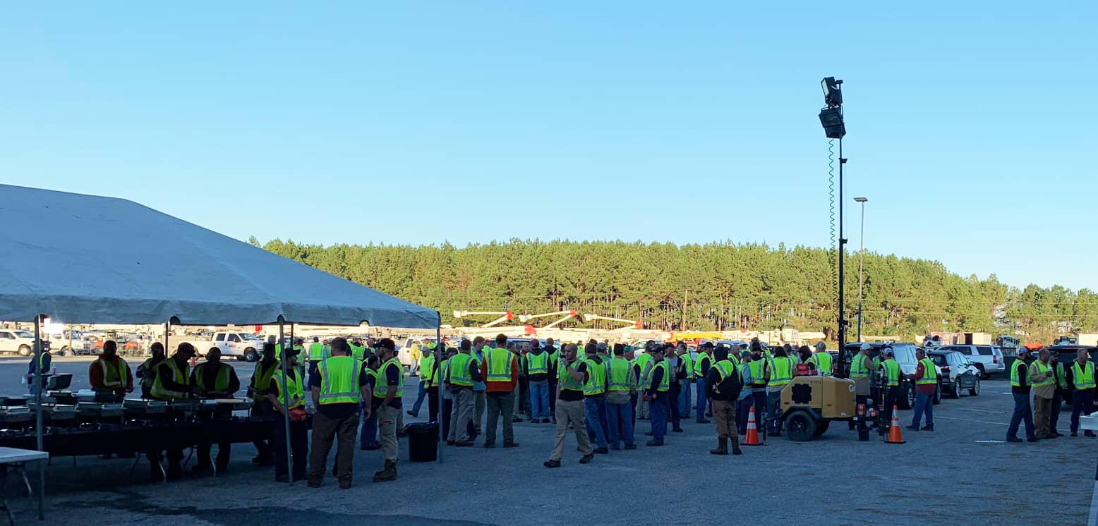 Hundreds of line workers are getting ready for a hot breakfast on the South Georgia Technical College Commercial Truck Driving range area.