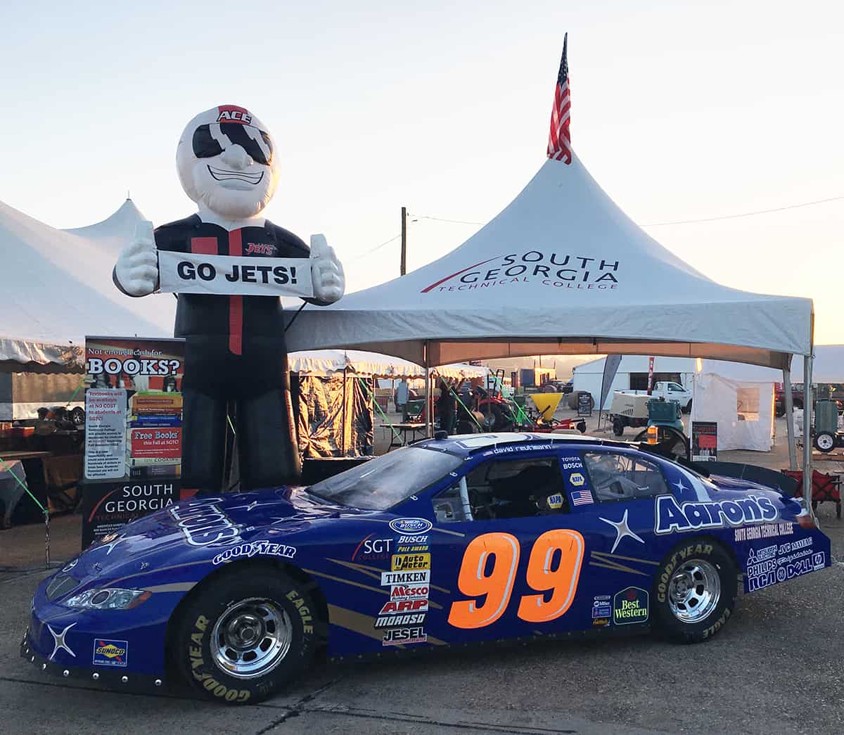 South Georgia Technical College has the Aaron’s Rents Motorsports Race Car on display as well as the Jets Mascot ACE, a CAT Diesel Power Generator and other items that are representative of South Georgia Technical College’s over 200 associate degree, diploma, or technical certificate of credit programs.