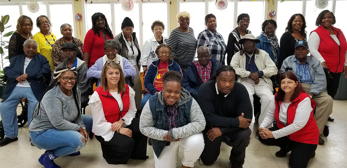 Shown above left to right are: Jasmine Majors, SGA; Ashley Holland, SGA President; Shana Rainey, SGA; Prince Burns, NTHS President; Tonya Rodgers, SkillsUSA President; standing top right, Stephanie Tyson, SGA and members from the Americus Senior Citizens center.