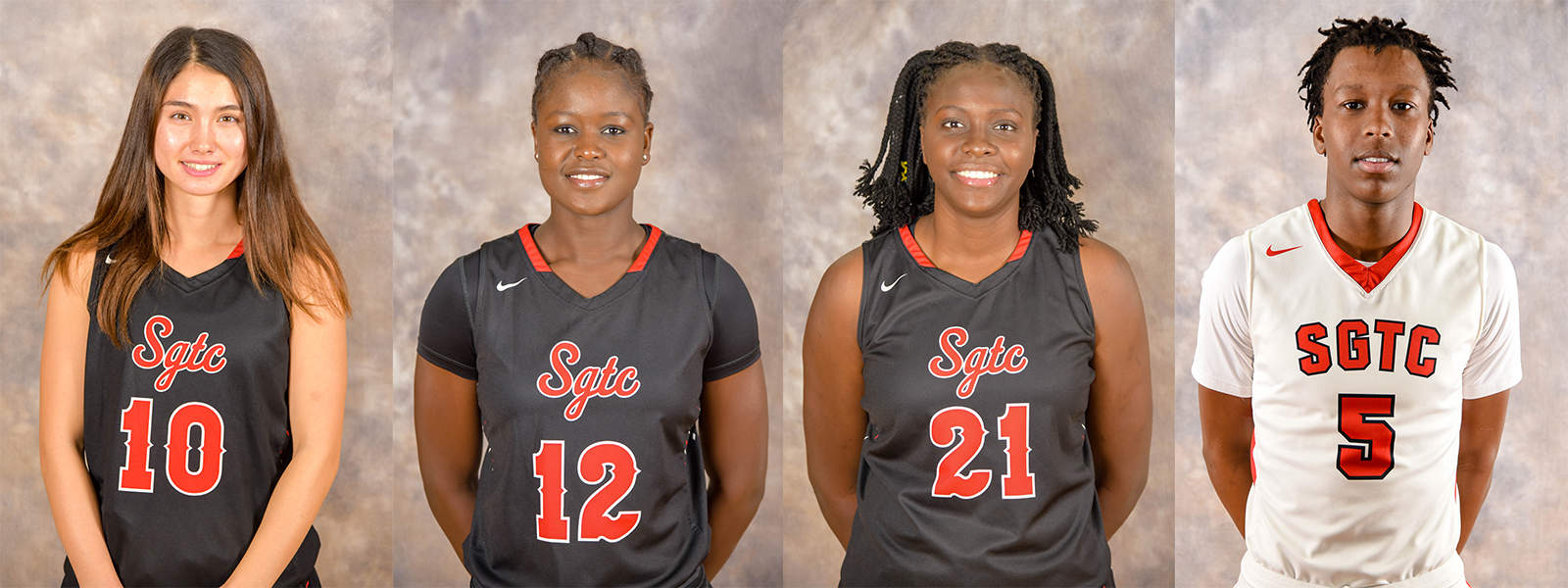 Shown above are the SGTC basketball players ranked nationally in the NJCAA Division I individual statistics January 8th poll. They are: Mari Hill, 10; Fatou Pouye, 12; Bigue Sarr, 21; and Justin Johnson, 5.