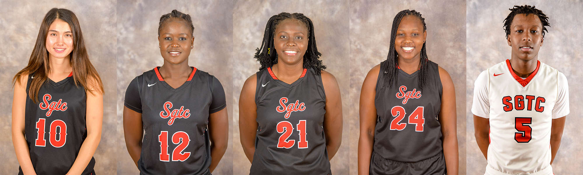 Shown above are the SGTC basketball players ranked nationally in the NJCAA Division I individual statistics January 8th poll. They are: Mari Hill, 10; Fatou Pouye, 12; Bigue Sarr, 21; Laky Samo, 24, and Justin Johnson, 5.