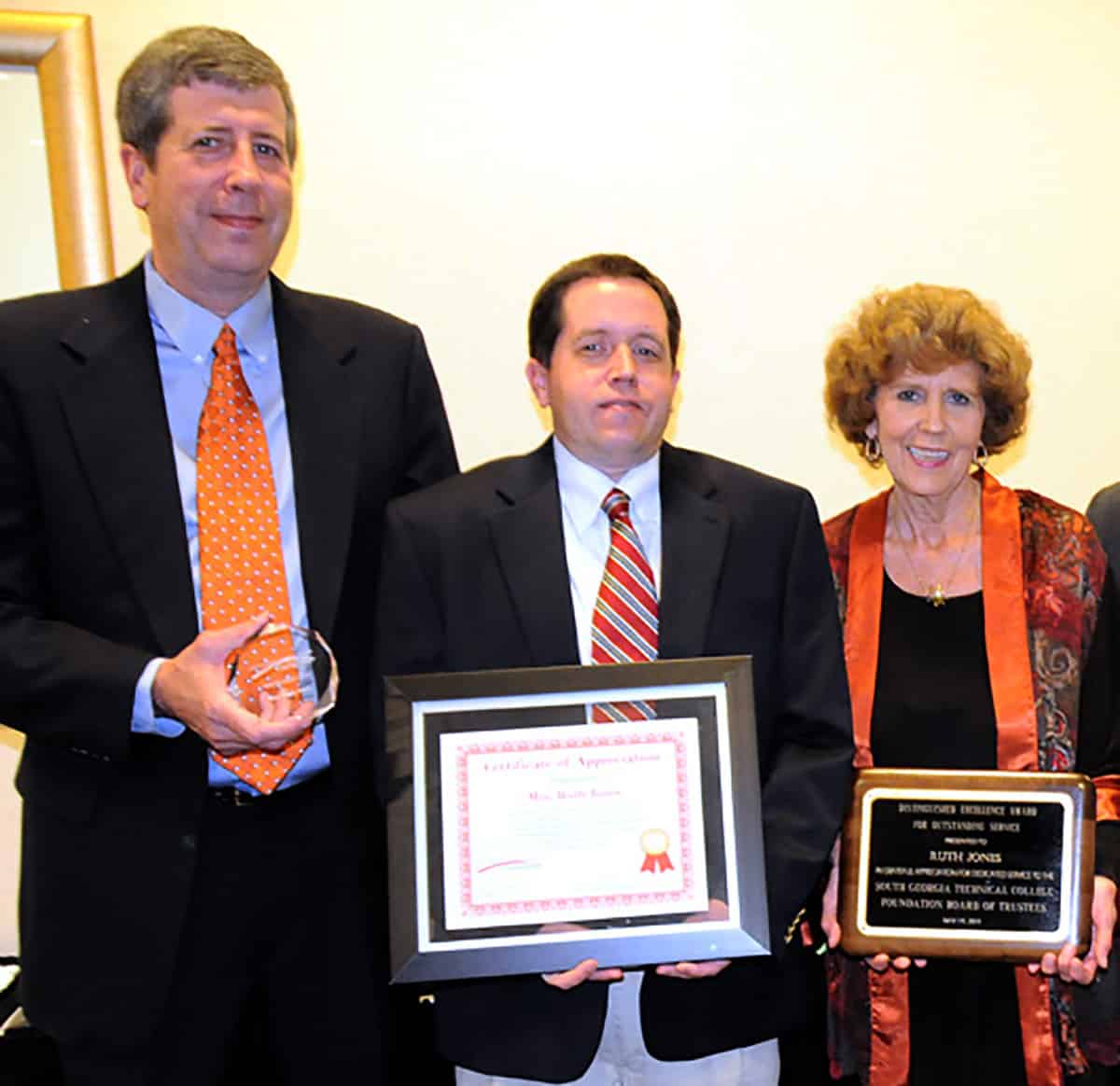 Ruth Jones (right) is shown above with her sons Phillip and Tom at one of the South Georgia Technical College Foundation Donor Dinners.