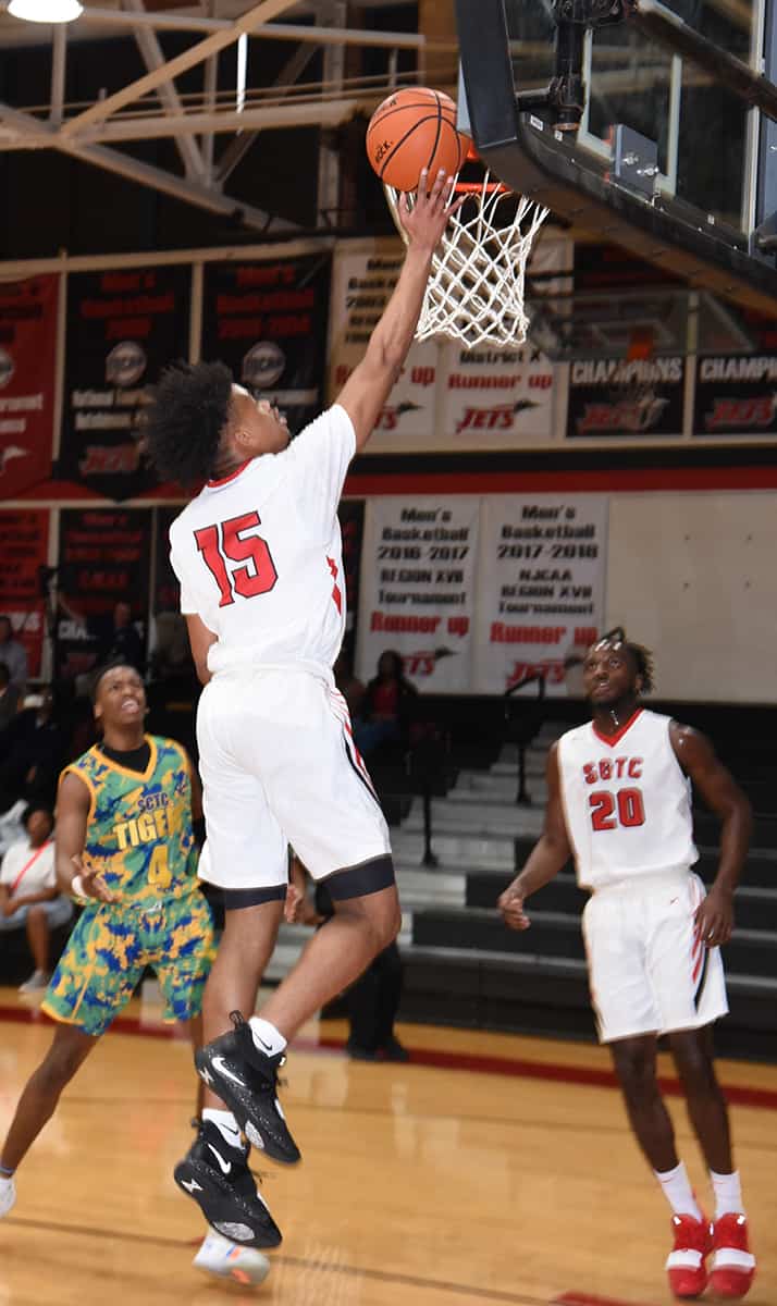 Toriano Lewis, 15, led the Jets in scoring with 16 points. He had a perfect night shooting six of six from the field and four of four from the three-point line.