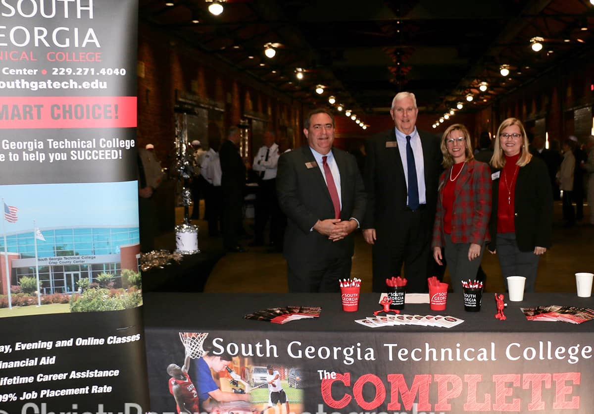 South Georgia Technical College Director of Business and Industry Services Paul Farr, SGTC Vice President of Economic Development Wally Summers, SGTC Dean of Enrollment Management Julie Partain and SGTC Director of Business and Industry Services for the Crisp County area Michele McGowan are shown above at the SGTC informational table at the Crisp County 31st annual Atlanta Legislative Fish Fry.