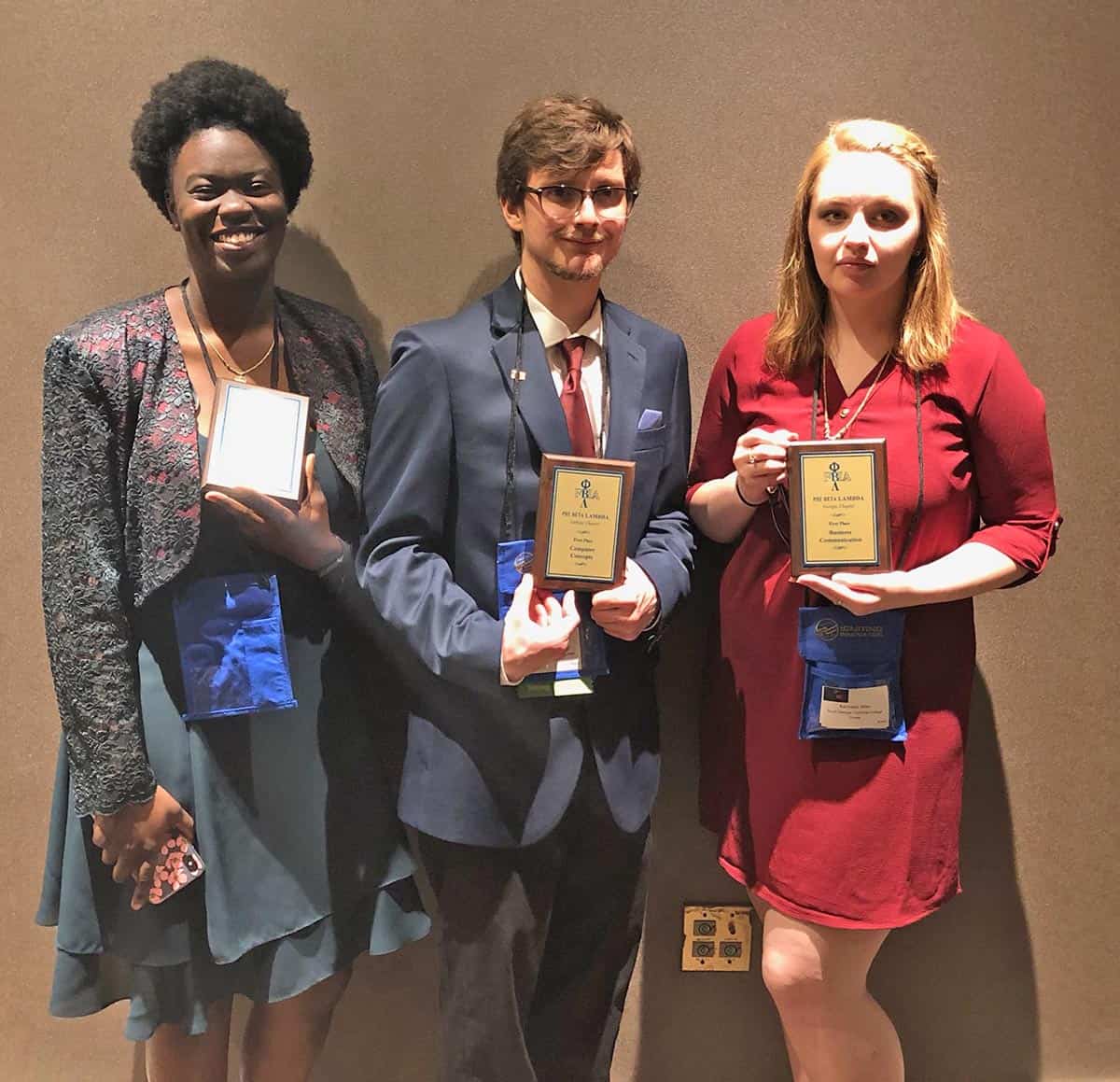 Shown above are the South Georgia Technical College Phi Beta Lambda state winners. They are Allysia Oliver, Christopher Mathews, and Kennedy Allen, all of Vienna, and they will represent the South Georgia Tech Crisp County Center PBL organization at the national competition in Texas in June.