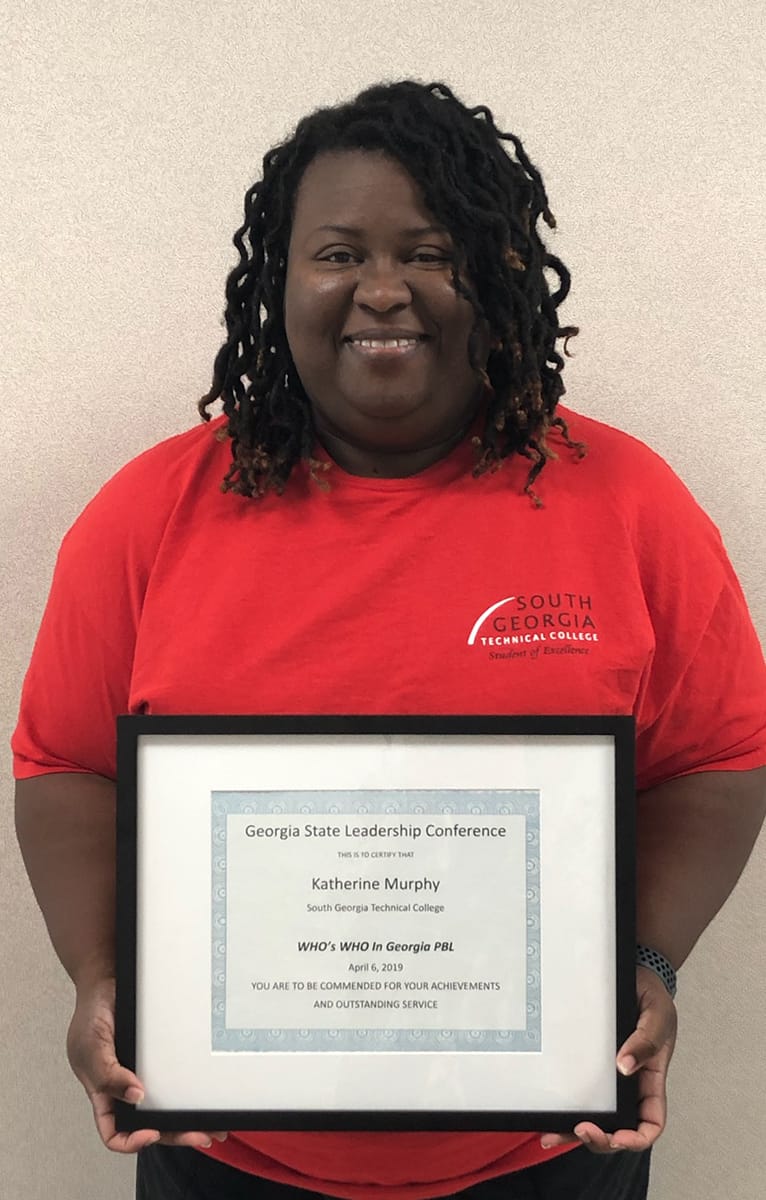 South Georgia Tech’s Katherine Murphy with her Who’s Who award.