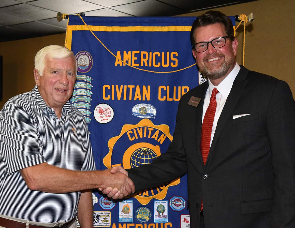 Americus Civitan Club President Grant Williams (left) is shown above presenting a check to South Georgia Technical College President Dr. John Watford (right) for the Americus Civitan Club’s endowed scholarship for nursing students at South Georgia Technical College.