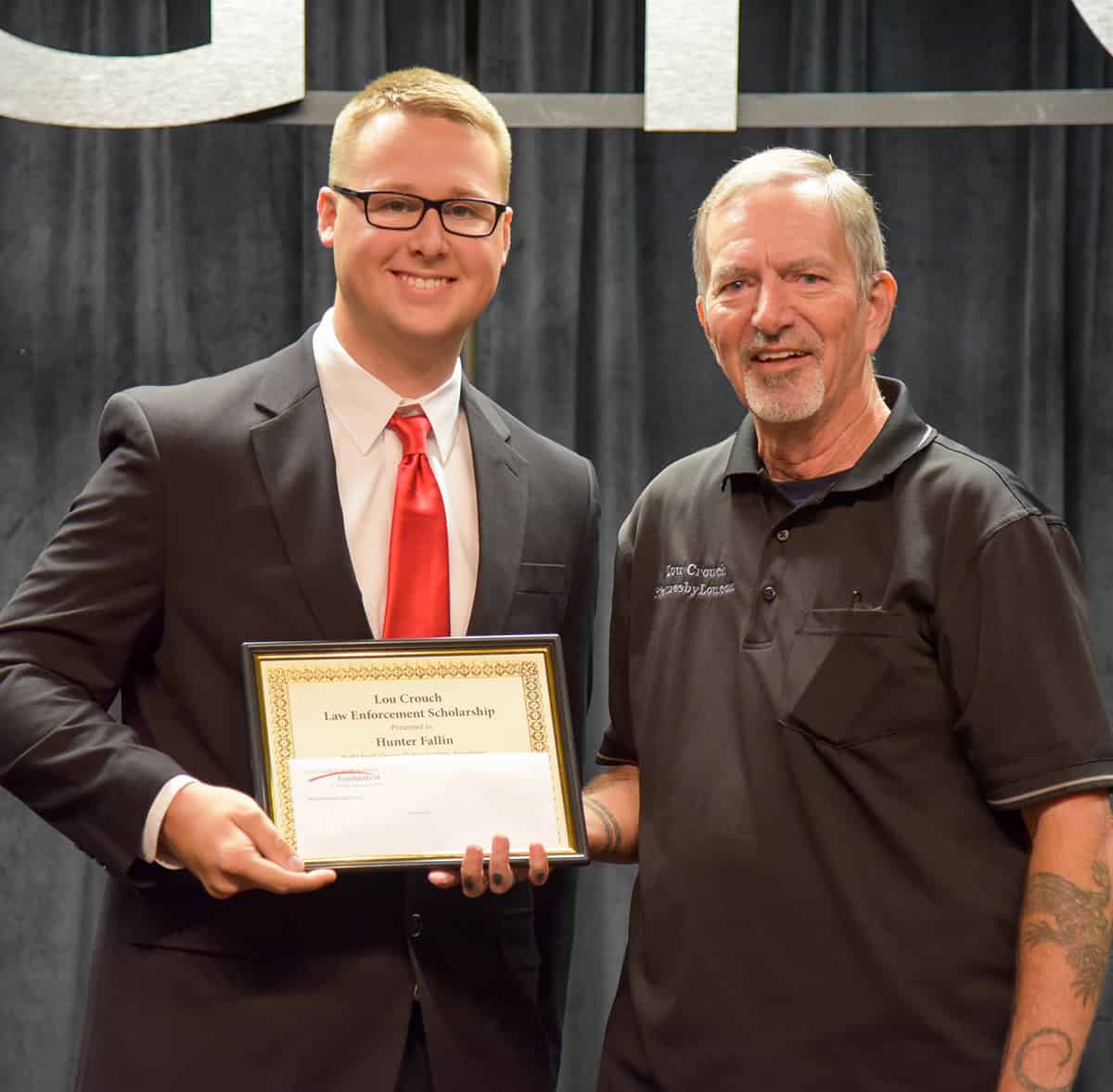 Hunter Fallin of Class 19-01 is shown above with Lou Crouch who endowed the South Georgia Technical College Lou Crouch Law Enforcement Academy Scholarship.