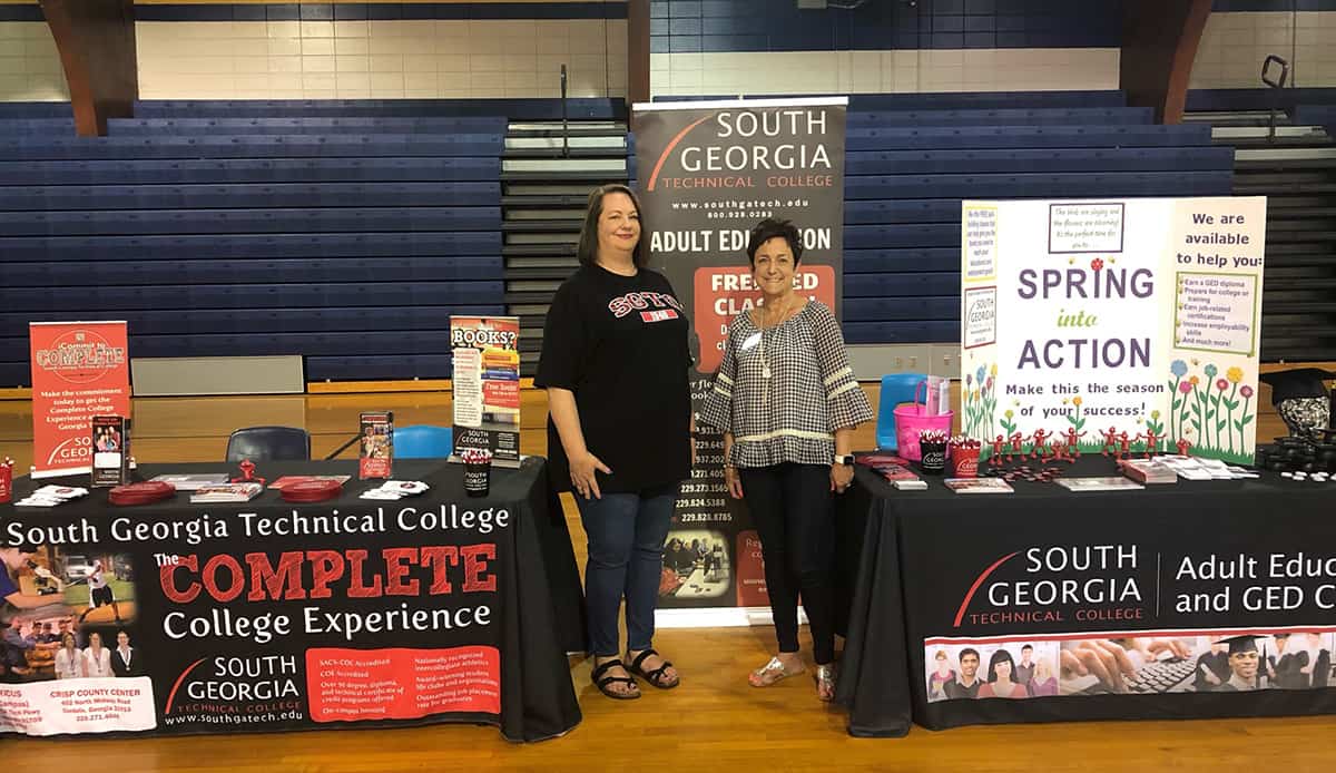 South Georgia Technical College Admissions Coordinator Kari Bodrey and SGTC Dean of Adult Education Lillie Ann Winn are shown above at the two South Georgia Technical College booths at the Crisp County Community Council Family Connection Parent Engagement Event.