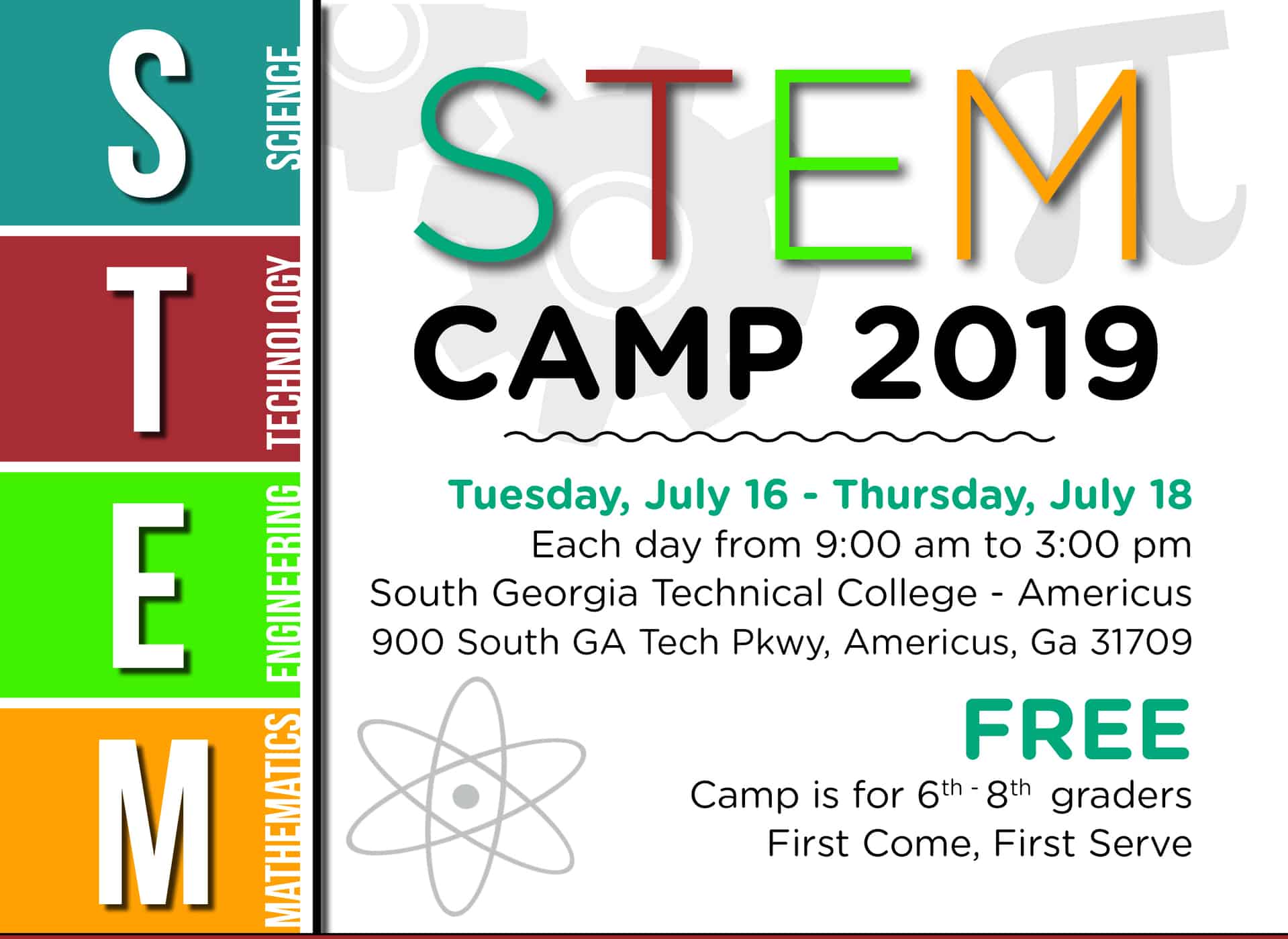 FREE SGTC STEM Camp set for July 16th – 18th in Americus.