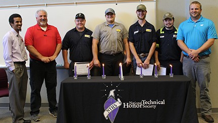 SGTC National Technical Honor Society Induction held recently. Shown above are SGTC NTHS advisor Chester Taylor, SGTC Heavy Equipment Dealer Service Technology Instructor Don Rountree, new inductee Noa James, Kellin Cuevas, Caleb Smith, and Alex Chadwick next to SGTC Heavy Equipment Dealer Service Technology Instructor Kyle Hartsfield.