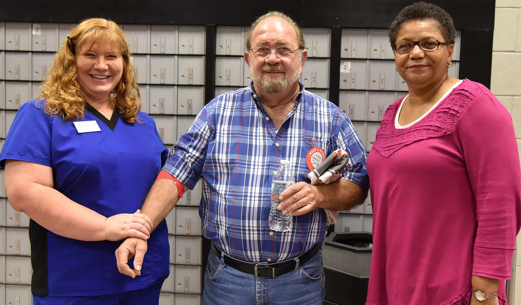 South Georgia Technical College Licensed Practical Nursing Instructor Jennifer Childs is shown above with SGTC retiree Harry Dragon and SGTC’s Linda Edge at the Red Cross Blood Drive held at South Georgia Tech recently.