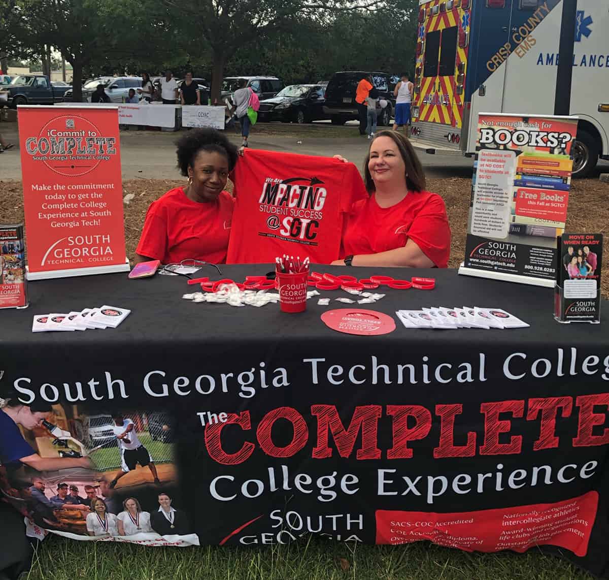 South Georgia Technical College Crisp County Center Admissions Coordinator Kari Bodrey and SGTC Crisp County Center Student Government Association President Desiray Kenney, who is also enrolled in the accounting degree program at SGTC, are shown above representing the college at the National Night Out event in Cordele.
