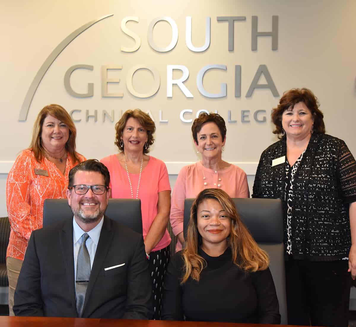 Shown above seated are SGTC President Dr. John Watford and TCSG Assistant Commissioner for Adult Education Dr. Cayanna Good. Shown standing are Vice President of Operations Karen Werling, Adult Education Administrative Assistant Lisa Jordan, Dean of Adult Education at SGTC Lillie Ann Winn and Adult Ed Transition Specialist Tracy Israel.