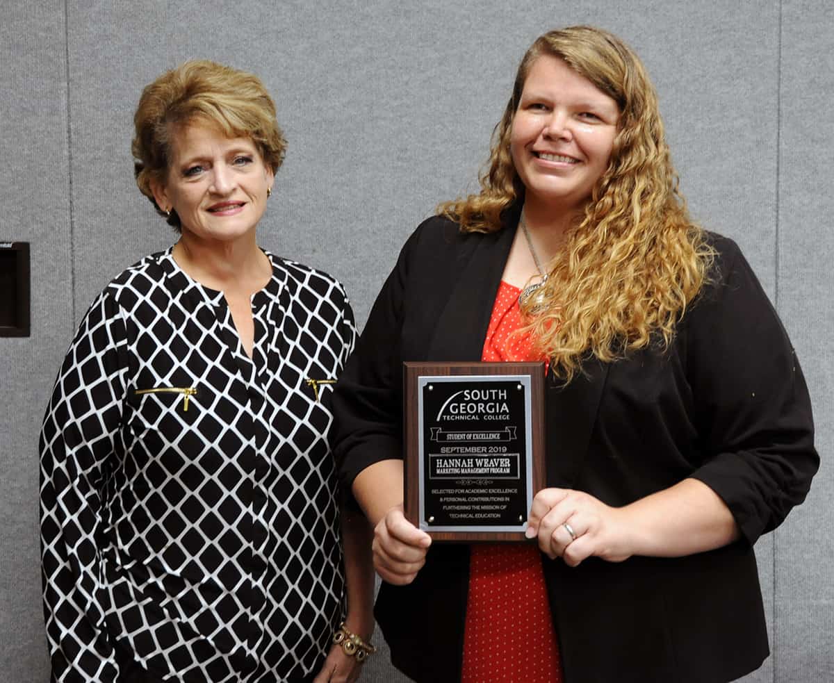 SGTC Cordele Student of Excellence Hannah Weaver (right) is pictured with marketing management instructor Karen Bloodworth.