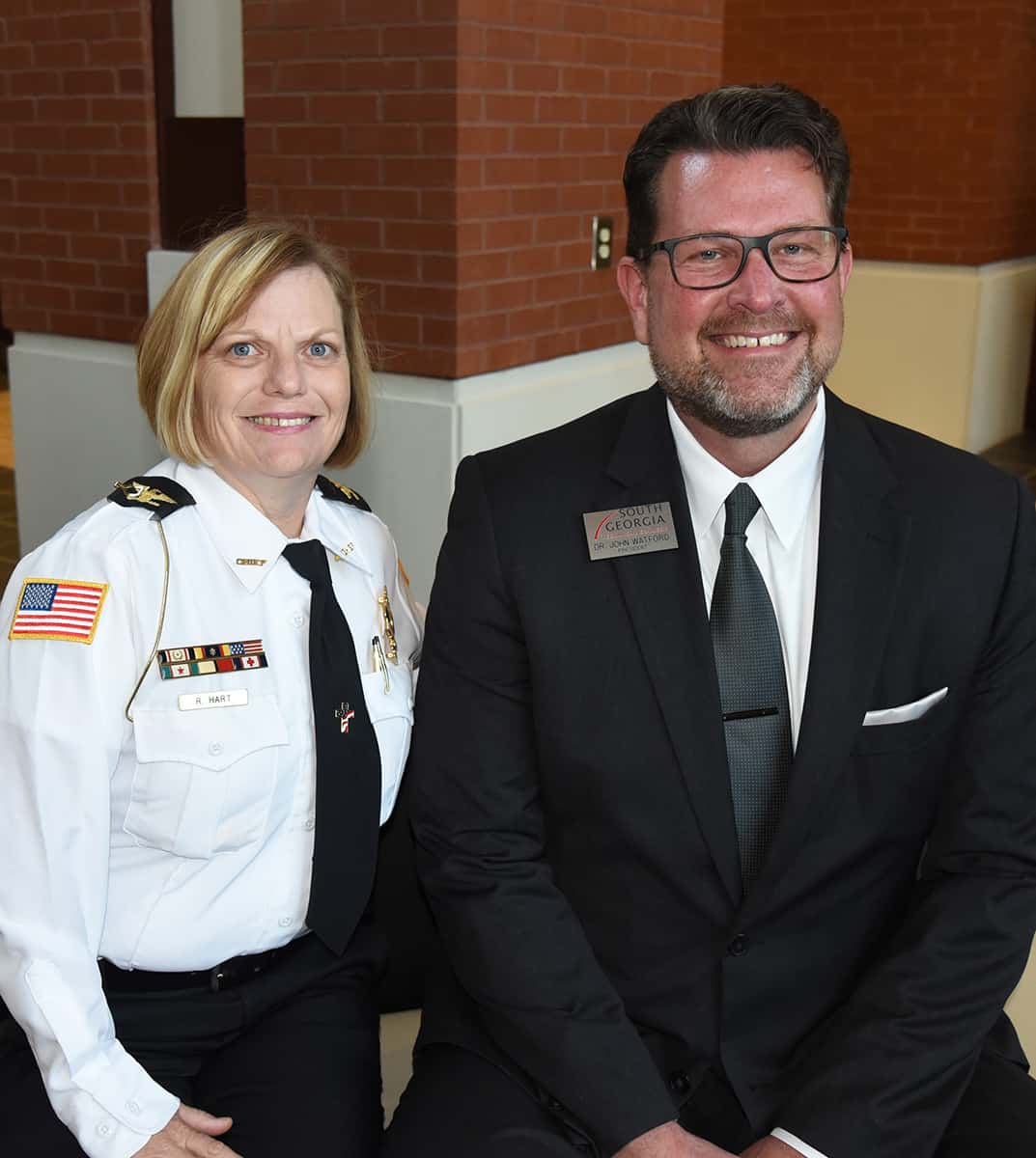 Rachel Hart, the Police Chief for Oglethorpe, left, is shown above with South Georgia Technical College President Dr. John Watford who thanked her for impacting success in her community.