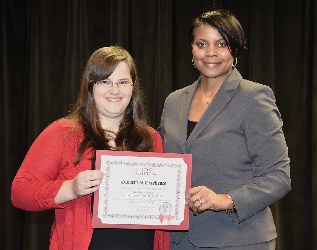 SGTC Student of Excellence Heather Hinton (left) is pictured with nominating instructor Andrea Ingram