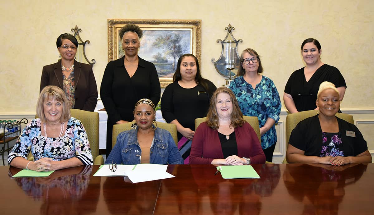 Pictured are members of the SGTC advisory committee for accounting and business technology. Seated (l-r) are: Donna Lawrence, SGTC Business Technology instructor; Willette Smith, Macon State Prison; Jamie Campbell, Wells Fargo Bank; and Dr. Andrea Oates, SGTC Academic Dean. Standing (l-r) are: Gwen Hall, SGTC Accounts Payable Technician; Brenda Boone, SGTC Accounting instructor; Amparo Aguirre, SGTC Business Technology student representative; Barbara Hill, Haugabook & Hudgins; and April Hilliard, SGTC Academic Affairs Administrative Assistant.
