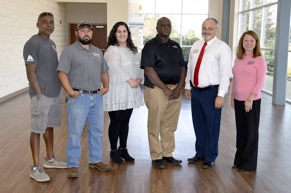 Pictured (l-r) are Auto Collision Repair Technology advisory committee members Henry Snipes of Lacy’s Paint and Body in Americus and Stephen Hilliard of Old South Auto Detail in Ellaville with SGTC Academic Affairs Administrative Assistant April Hilliard, SGTC Auto Collision Repair Technology instructor Starlyn Sampson, SGTC Dean for Academic Affairs Dr. David Finley, and SGTC Grants Coordinator Nancy Fitzgerald.