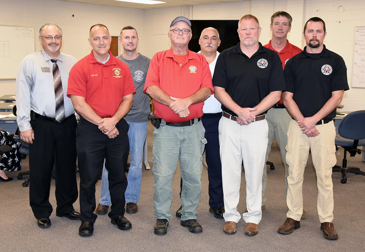 Pictured is the SGTC Fire Science advisory committee (l-r): Dr. David Finley, Academic Dean at SGTC; Chief Roger Bivins, Americus Fire and Emergency Services; Chris Holloway, Americus Fire and Emergency Services/SGTC adjunct EMT instructor; Darrell Holbrook, Webster County Fire and EMS; Chief Jerry Harmon, Sumter County Fire Department; Brad Harnum, AirEvac/SGTC adjunct EMT instructor; Jared Ward, Americus Fire and Emergency Services/SGTC adjunct Fire Science instructor; and Brad Harnum, SGTC EMT instructor.