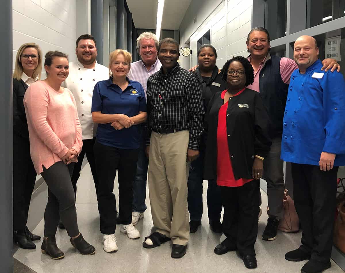 South Georgia Technical College Dean of Enrollment Julie Partain is shown above with Rebecca Stackhouse, SGTC Crisp County Culinary Arts Instructor Hunter Little, Lisa Leggett, Nutritional Services Director for Crisp County School, Steve Southwell, Owner of Smoakes BBQ in Cordele; Larry Jackson, Nutritional Services Director at Furlow Charter School; SGTC Culinary Arts Assistant Instructor Corcynthia Monts, Ethel Waters, Chef Juan Castilla, Q&A Manager Golden Gourmet in Americus and SGTC Americus Culinary Arts Instructor Chef Ricky Watzlowick.